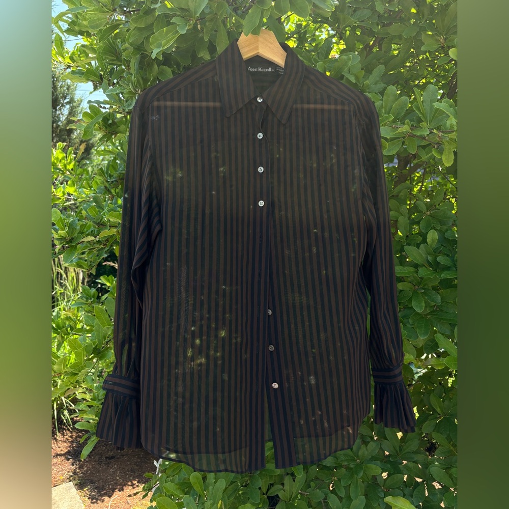 Anne Klein Black Striped Blouse